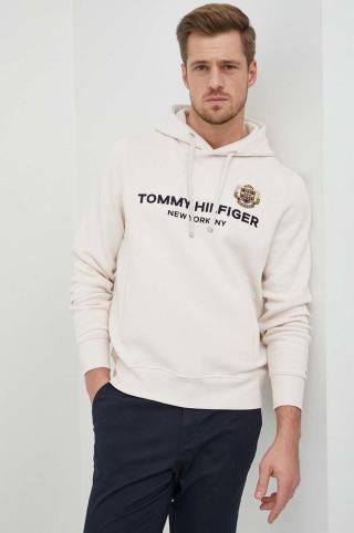 Mikina Tommy Hilfiger pánská, béžová barva, s kapucí, s aplikací