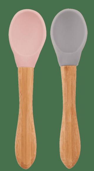 Minikoioi Lžička s bambusovou rukojetí 2 ks - Pinky Pink / Powder Grey
