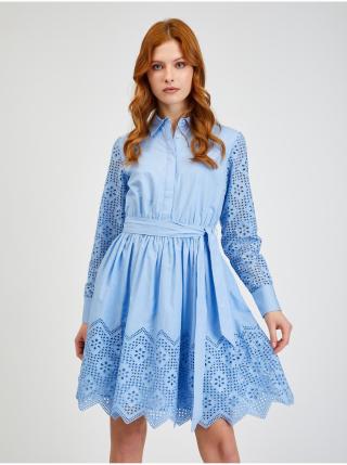 Modré dámské děrované košilové šaty se zavazováním ORSAY