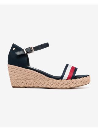 Modré dámské sandály na klínu Tommy Hilfiger Shimmery Ribbon