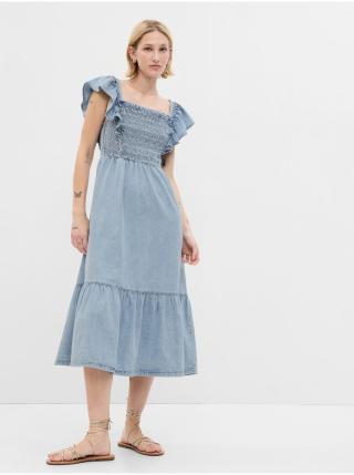 Modré dámské šaty Džínové midi šaty s volány GAP
