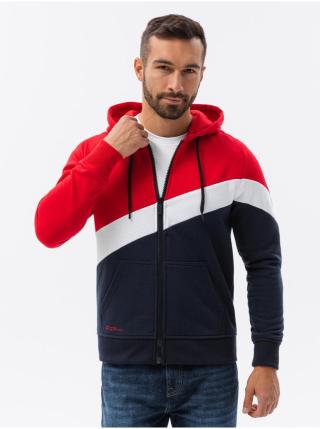 Modro-červená pánská mikina na zip s kapucí Ombre Clothing