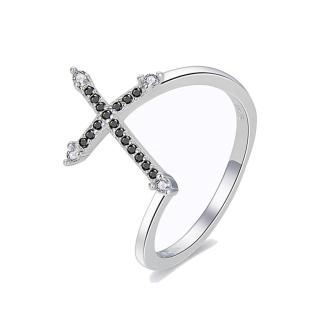 MOISS Efektní stříbrný prsten s křížkem R0002965 57 mm