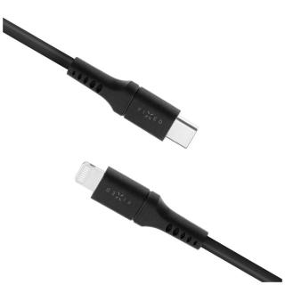 Nabíjecí a datový kabel FIXED Liquid silicone s konektory USB-C/Lightning a podporou PD, 2m, MFI, černá