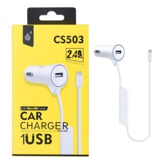 Nabíječka do auta PLUS CS503 s MicroUSB kabelem a 1x USB výstupem 2,4A, White