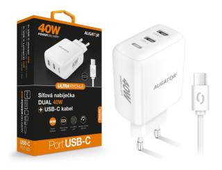 Nabíječka pro mobil Chytrá síťová nabíječka Aligator Power Delivery 40W, 2xUSB-C, Usb-c/usb-c kabel, bílá