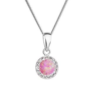Náhrdelník se syntetickým opálem a krystaly Preciosa růžový kulatý 32083.1 lt.rose
