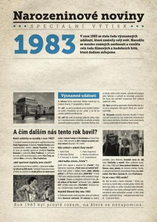 Narozeninové noviny 1983 s vlastním textem a fotografií, S textem