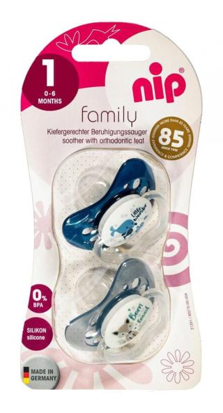 NIP FAMILY šidítko silikon, 0-6m, 2ks, kluk