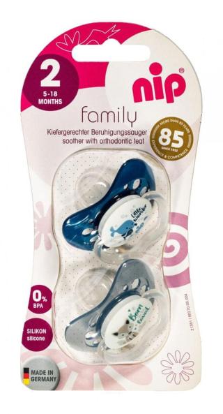 NIP FAMILY šidítko silikon, 5-18m, 2ks, kluk