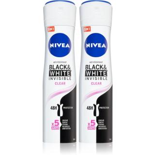 Nivea Black & White Invisible Clear antiperspirant ve spreji 2 x 150 ml  pro ženy