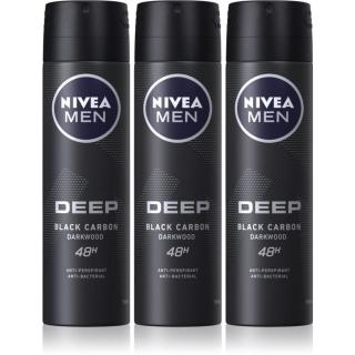 Nivea Men Deep Black Carbon Darkwood antiperspirant ve spreji 3 x 150 ml  pro muže