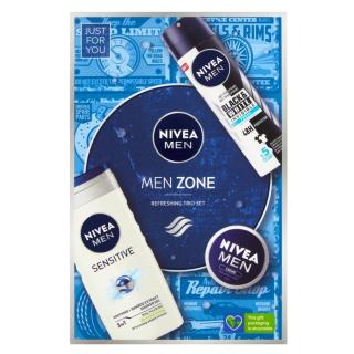 NIVEA  Men Zone Deo Fresh Dárková sada - Sprchový gel Sensitive 250 ml + Sprej antiperspirant Black & White 150 ml + Creme 30 ml