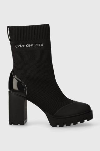 Nízké kozačky Calvin Klein Jeans PLATFORM KNIT SOCK KNIT WN dámské, černá barva, na podpatku, YW0YW01196