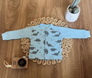Novorozenecká bavlněná košilka, kabátek, Mamatti, Dino park - modrá s potiskem, vel. 50