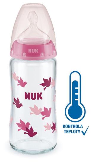 Nuk FC+ láhev sklo s kontrolou teploty 240 ml růžová