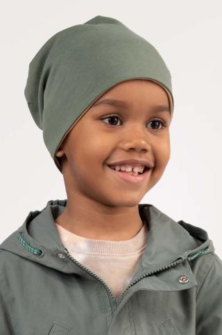 Oboustranná dětská čepice Coccodrillo zelená barva, z tenké pleteniny