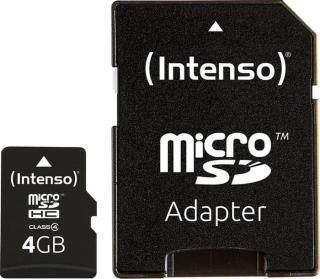 Paměťová karta microSDHC, 4 GB, Intenso 4 GB Micro SDHC-Card, Class 4, vč. SD adaptéru