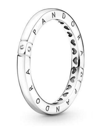 Pandora Něžný stříbrný prsten Logo a srdíčka 199482C01 50 mm