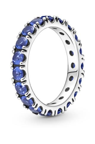 Pandora Třpytivý stříbrný prsten s modrými krystaly Eternity 190050C02 50 mm