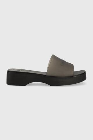 Pantofle Calvin Klein WEDGE SLIDE - TRANSP dámské, černá barva, na platformě, HW0HW01514