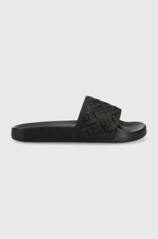 Pantofle Tommy Jeans TJW WOVEN POOL SLIDE dámské, černá barva, EN0EN02223