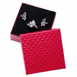 Papírová dárková krabička červená vzorovaná na všechny druhy šperků 7,5 x 7,5 cm - 7,5 x 7,5 x 3,5 cm