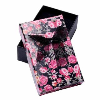 Papírová dárková krabička květinová černá na prsteny a náušnice 8 x 5 cm - 8 x 5 x 2,6 cm