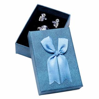 Papírová dárková krabička modrá s mašlí na prsteny a náušnice 6,3 x 9,3 cm - 9,3 x 6,3 x 3 cm