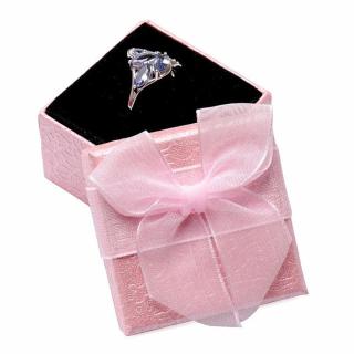 Papírová dárková krabička růžová s organzou na prsteny 5 x 5 cm - 5 x 5 x 3,1 cm