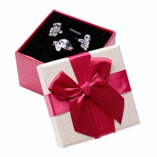 Papírová dárková krabička s mašlí na prsteny a náušnice 7,4 x 7,4 cm - 7,4 x 7,4 x 5,3 cm