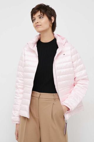 Péřová bunda Tommy Hilfiger dámská, růžová barva, přechodná