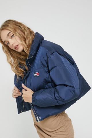 Péřová bunda Tommy Jeans dámská, tmavomodrá barva, zimní, oversize