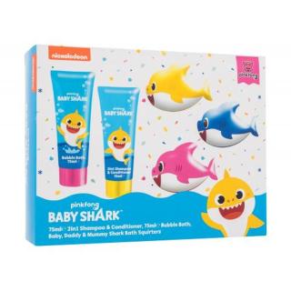 Pinkfong Baby Shark Gift Set dárková kazeta pěna do koupele Baby Shark 75 ml + 2in1 šampon a kondicionér Baby Shark 75 ml + hračka do koupele 3 ks