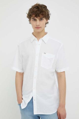 Plátěná košile Wrangler bílá barva, regular, s klasickým límcem