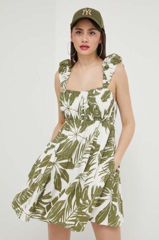 Plátěné šaty Abercrombie & Fitch zelená barva, mini