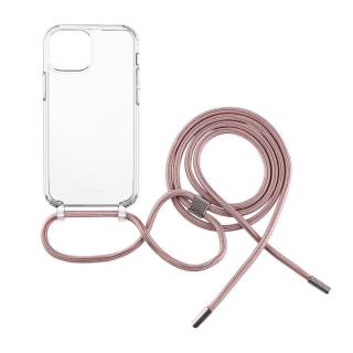 Pouzdro na mobil Pouzdro Fixed Pure Neck s růžovou šňůrkou na krk pro Apple iPhone 13 mini