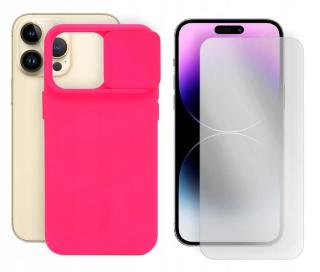 Pouzdro Silicone Lens pro iPhone 14 Pro Max růžové+ŠKOLA