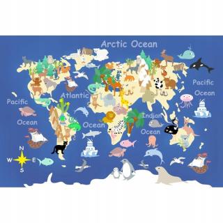 Pozadí prkna Yeele Photocall mapa světa zvířata ur
