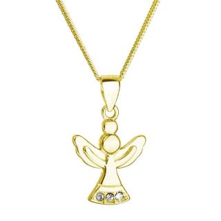 Pozlacený stříbrný náhrdelník anděl se Swarovski krystaly bílý 32078.1