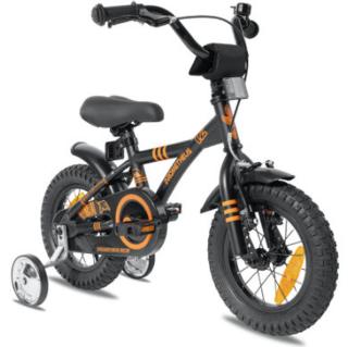 PROMETHEUS BICYCLES ® Dětské kolo 12 v černé matné barvě & Orange od 3 let s tréninkovými kolečky