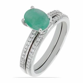 Prsten stříbrný s broušeným smaragdem Ag 925 046587 EM - 52 mm , 3,6 g