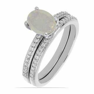Prsten stříbrný s etiopským opálem a zirkony Ag 925 046587 ETOP - 59 mm , 3,6 g