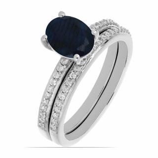 Prsten stříbrný s modrým safírem a zirkony Ag 925 046587 SAF - 62 mm  3,6 g