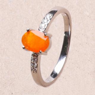 Prsten stříbrný s oranžovým opálem a zirkony Ag 925 012812 OROP - 52 mm , 1,9 g