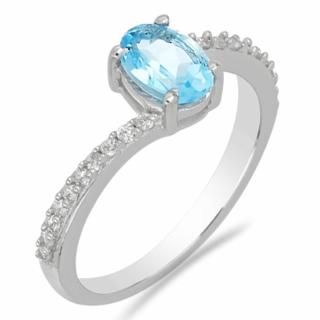 Prsten stříbrný se Swiss Blue topazem a zirkony Ag 925 017195 SBT - 52 mm , 1,82 g