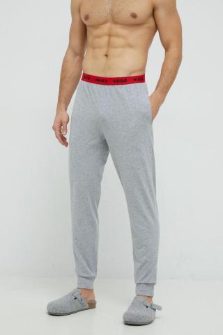 Pyžamové kalhoty HUGO pánské, šedá barva