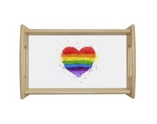 Rainbow heart Dřevěný podnos