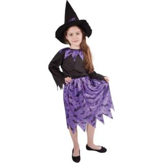 Rappa Dětský kostým čarodějnice s netopýry a kloboukem velikost M
