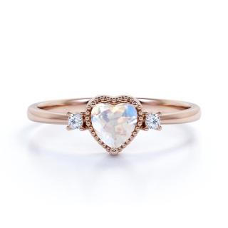 Royal Exklusive Emporial luxusní prsten Měsíční duhový kámen Heart 14k růžové zlato Vermeil GU-DR14629R-MOONSTONE-ZIRCON Velikost: 6